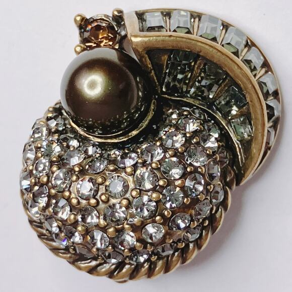 Vintage Signed Heidi Daus Art Deco Revival Gold Tone Faux Pearl Clip On Earrings - Picture 4 of 9